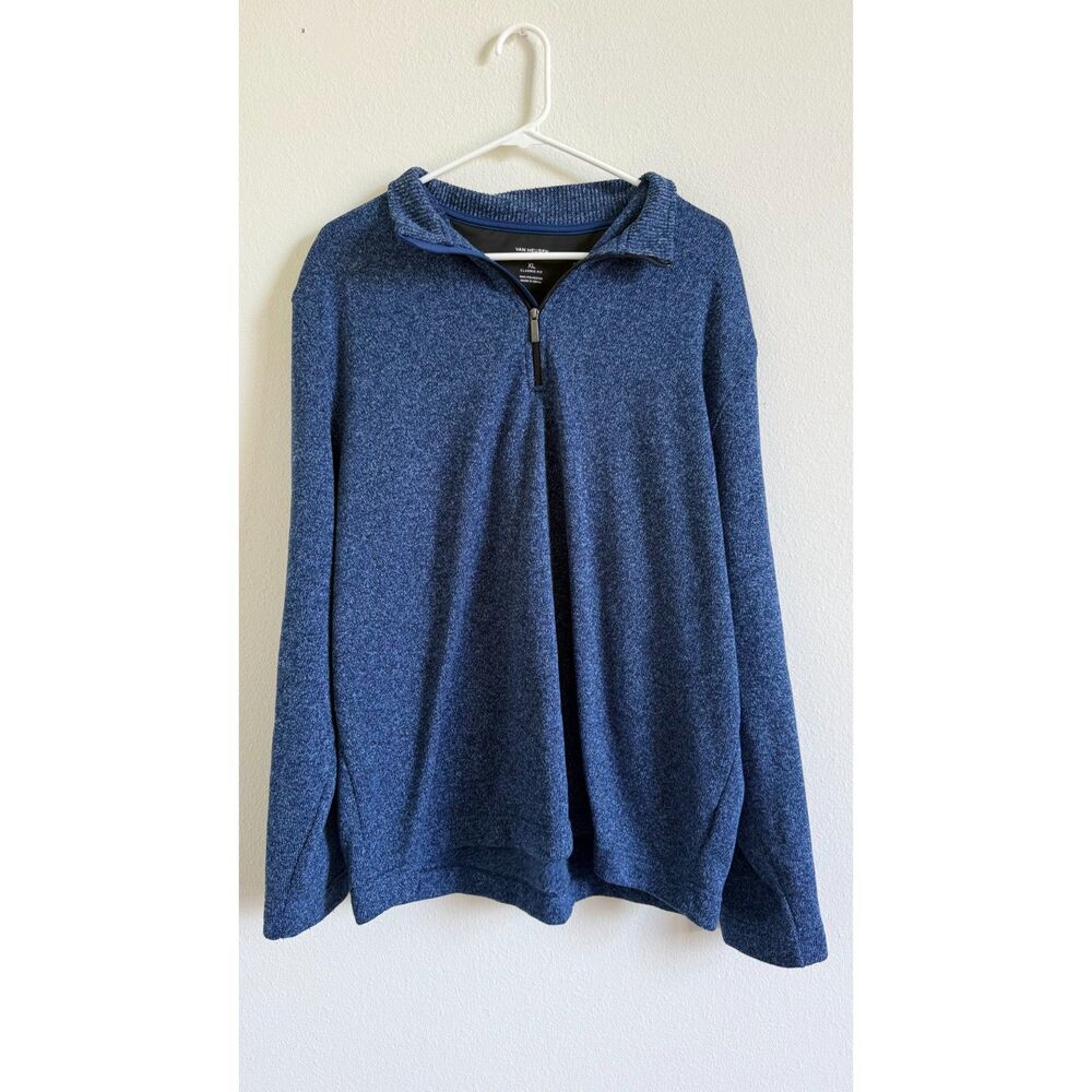 Van Heusen Flex Mens XL Blue Heather Quarter Zip Pullover Sweater Classic Fit